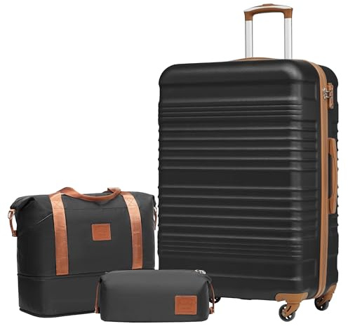 COOLIFE Koffer Set 3 Teilig: Luggage Set Groß 28‘’ + Reisetasche & Kulturtasche | ABS Hartschale, 360° Rollen & TSA-Schloss Für Europa, Kreuzfahrt & Auslandsstudium – Familienurlaub Essentials