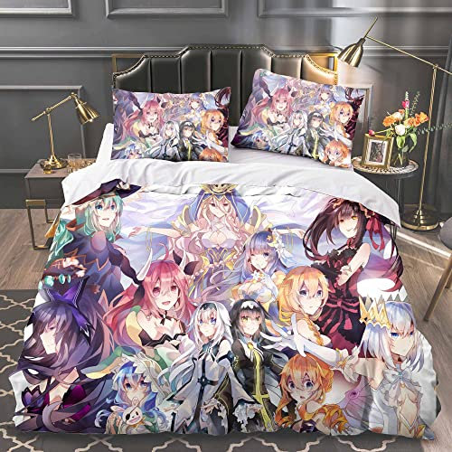 OSRDFV Date A LIVE Bettwäsche-Set, 3-teilig, Tokisaki Kurumi, 3D-Digitaldruck, Bettbezug mit 1 Bettbezug und 2 Kissenbezügen (Typ7, Einzelbett)