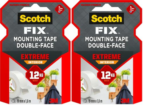 Scotch Ruban de fixation pour intérieur Extrême Fix PGS05-1918-P, 19mmx1,8m, 1 rouleau/paquet (L'emballage peut varier) (Lot de 2)