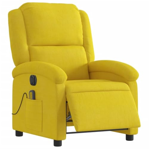 vidaXL Fauteuil Inclinable de Massage Électrique, Chaise de Relaxation avec Dossier et Repose-Pied Réglables, Siège de Salon, Moderne, Jaune Velours