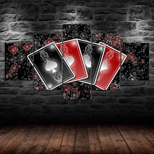 Bilder Abstrakt 5 Teilig Wandbild XXL Poker, Satz, Von, Ass, Spielende, Cards Leinwand Bild Wandbilder Wohnzimmer Wohnung Kunstdrucke Modern Wandbilder Design Abstrakt Poster Wanddekoration 200x100cm