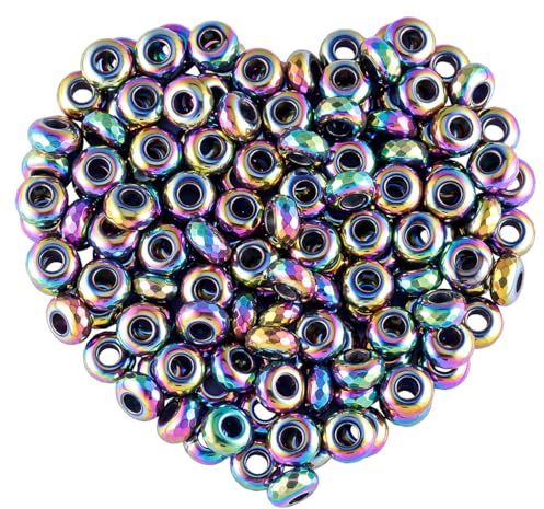 mookaitedecor 20pcs Faceted Rainbow Large Hole Crystal Beads for Jewelry | 6mm Hole Rondelle Round Titanium Coated Crystal Loose Stones, for European Bracelet Macrame DIY Projects