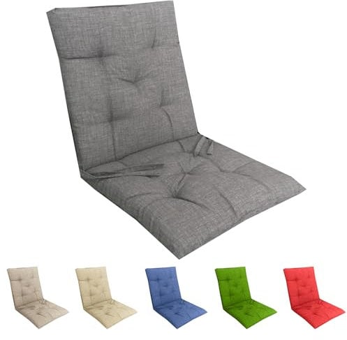 Tata Home Set 4 Cuscini Sedia con Schienale Cucina Cuscino con Lacci Fascia Elastica da Giardino Esterno Cuscino Imbottito per Sdraio Prendisole Cuscino Poltrona Sdraio Relax Misura 40x80 cm Grigio