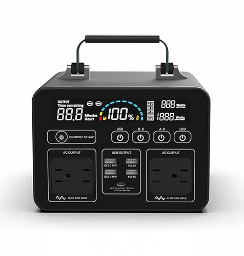 FXNFXLA Central Eléctrica Portátil De 1000 W, Generador Solar con Salida De Ca Y Pantalla LCD, Batería De Respaldo De 1038,96 WH para Camping, Aventura, Emergencia
