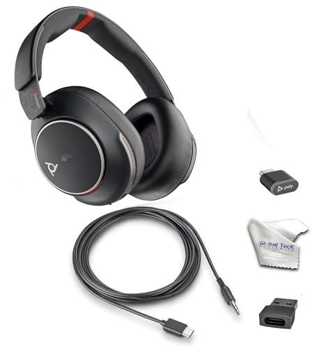 Poly Voyager Surround 85 UC Microsoft Teams USB-C Bluetooth Boomless Noise-Canceling Wireless Headset with Dongle, Charging Stand & GTW Microfiber Cloth - Compatible with Smartphones, Tablets, PC/MAC