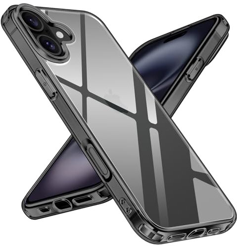 iVoler Anti Ingiallimento Chiaro Cover per iPhone 16, [Antiurto di Grado Militare] Custodia Trasparente Sottile Rigido Anti Graffio Posteriore Protettiva Case-Nero