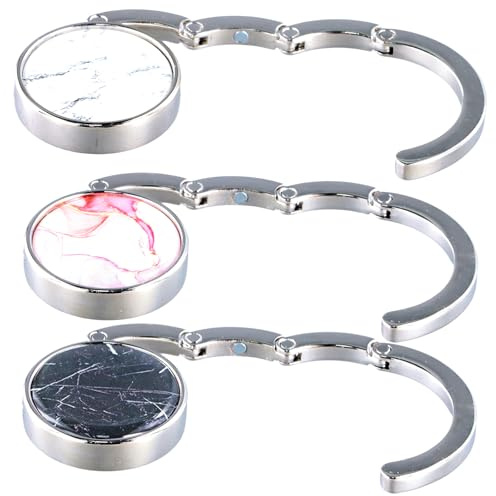Pack of 3 Bag Holder for Handbags, Portable Handbag Holder for Table, Non Slip Handbag Hanger for Office, Foldable Bag Hook with Non Slip Design, Desktop Bag Hooks for Table (Pink, White, Black）