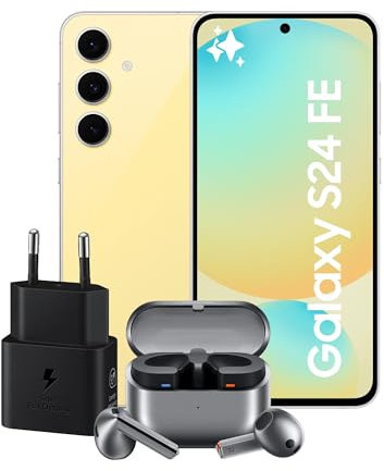 Samsung Galaxy S24 FE Smartphone AI, Caricatore Incluso,Display 6.7''Dynamic AMOLED 2X, 8GB RAM,128GB,Batteria a lunga durata,IP68, Yellow+Galaxy Buds3 Silver Auricolari Open type True Wireless 2024