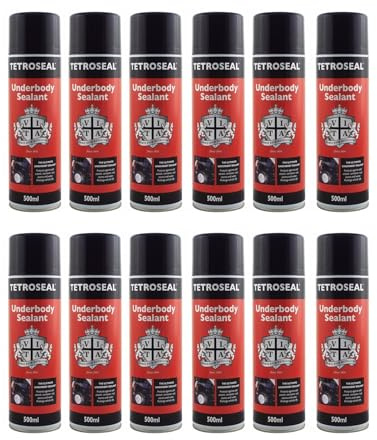 Tetroseal 12 X Aerosol Underbody Sealant Car Underseal Spray 500ml Seal Protection Spray Simple black finish with a long lasting protective coating