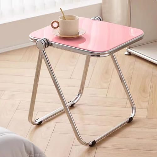 Table d'appoint pliante portable pour jardin, café, canapé, boissons, dîner, table de chevet carrée, 44 x 36 x 41 cm, couleur rose