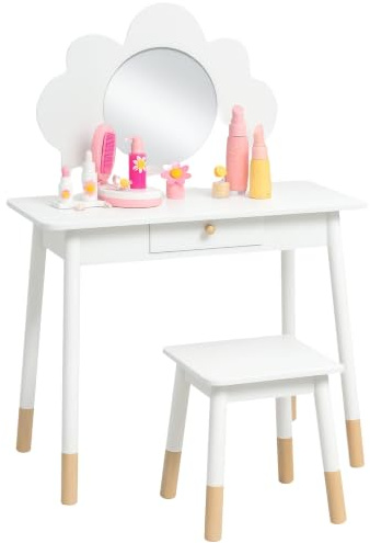 AIYAPLAY Kinderschminktisch mit Spiegel und Hocker, Alter 3-6 Jahre, Weiß