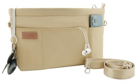 D.DUO Taschen-Organizer-Einsatz, Umhängetasche, Tote-Organizer-Einsatz mit verstellbarem Taschengurt, wasserdichte Nylon-Geldbörsen-Einsätze (Beige, L)