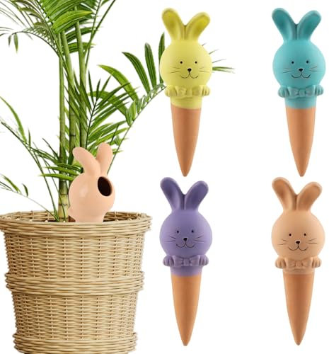 FairyPeach 4 Pcs Picos de Riego Arcilla, Riego por Goteo Automático Kit, Conos de Autorriego, Sistema de Riego Automático con Forma de Cono de Arcilla para Flores, Macetas y Plantas de Jardín (Kit-B)