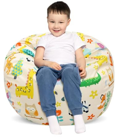 Decalsweet Kids Bean Bag Chair-Cover Only-Large Stuffed Animal Storage Bean Bag for Boys Girls Indoor Outdoor (No Filling),Animal Zoo