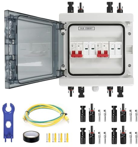 Solar Anschlusskasten Photovoltaik, Überspannungsschutz PV DC1000V 40A Blitzschutz Leitungsschutzschalter 2 String (2 in 2 out), IP65 Wasserdicht & UV-Beständig Generatoranschlusskasten für Photovolta