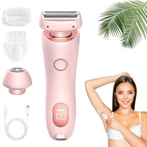 Glisse Pro Haarentferner Boulina, Boulina Rasierer Damen, IPX7 Waterproof, Cordless UBS Wet/Dry Epilator with LED Display, Wireless for Face, Bikini, Legs, Arms, Body (Pink)