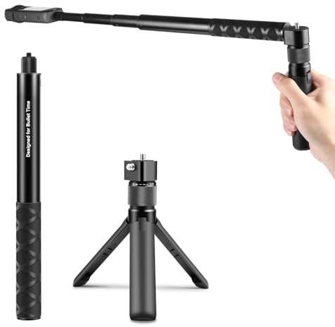 PULUZ Bullet Time Kit for Insta360 X3 X4 ONE X2, 114cm Invisible Selfie Stick Monopod & Mini Tripod Stand for Camera with Dual 1/4 Screws for Gopro Hero 12 11 10 8 7 6 5