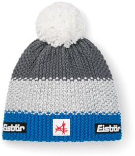 Eisbär Mütze Star Pompon Ski Austria Kids - warme Wintermütze Jungen & Mädchen - 55 cm (7-8 Jahre) - atmungsaktive mit Fleece Innenband Bommelmütze Kindermütze aus Österreich