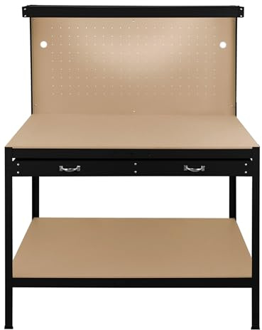 Werktsich Werkbank Arbeitstisch Schwarz Werkstatt Lochwand Stecktafel Schublade LED Licht DIY Holzwerkbank Werkzeugbank Werkstatteinrichtung Werkzeug Aufbewahrung 370kg Kapazität 40 Haken Gummihammer