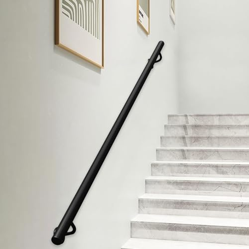 Metall-Treppengeländer 1 Fuß - 20 Fuß Schwarzes Geländer Handlauf Wandmontage Treppengeländer mit Beschlägen, Innen- und Außenbereich Sicherheitsgriff für Dachbodentreppen Dekoration(510cm)