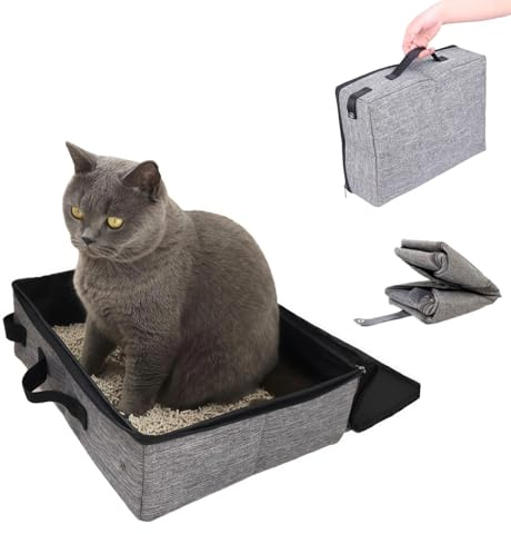 AnBoxiaodian Arenero plegable para gatos portátil de viaje Tapa plegable Bandeja de arena para gatos impermeable portátil Viaje Útil Mascotas Usado Cremallera Gato - Gris