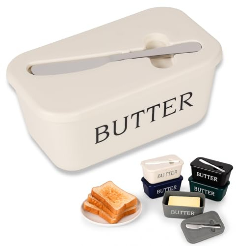 YESAH Beurrier Crème,Boîte à Beurre Plastique avec Couvercle,Couteau Intégré,Lave-Vaisselle,Frigo,Rangement Cuisine Petit Déjeuner Table Buffet Table Cuisine Maison Jardin Fête Réception Pique Nique
