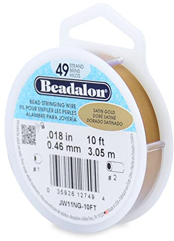 Beadalon 49-Strand Bead Wire, .018 / 0.46 mm, Satin Gold, 10 ft / 3.1 m
