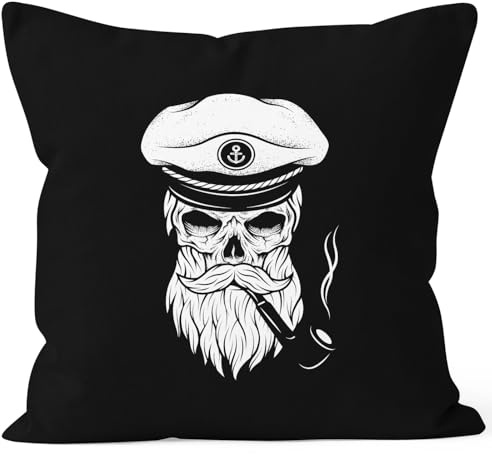 Autiga Cooler Kissenbezug Totenkopf Kapitän Captain Skull Bard Hipster Original Spirit Seemann 40x40 Baumwolle Schwarz 40cm x 40cm