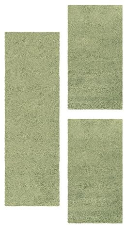 HomebyHome Bettumrandung Schlafzimmer 3 teilig Teppich Grün - Waschbarer Bettumrandung Teppich Läufer Set Extra Flauschig Bettvorleger Schlafzimmer Bettset:2 St. 60x110 cm | 1 St. 100x200 cm