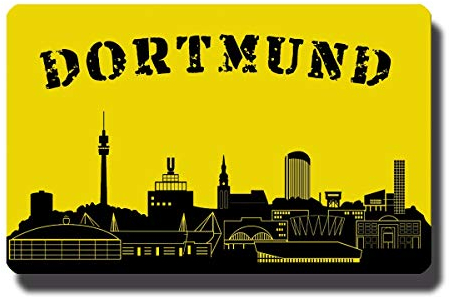 Metall Kühlschrankmagnet Dortmund mit Spruch Stadt Skyline Motiv Deko Magnet Sprüche Geschenk lustig für Fußballer Kühlschrank Magnettafel Schwarz Gelb
