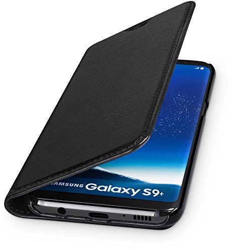 WIIUKA Echt Ledertasche -TRAVEL- für Samsung Galaxy S9+ Plus, mit Kartenfach, extra Dünn, Tasche Schwarz, Leder Hülle kompatibel mit Samsung Galaxy S9+ Plus