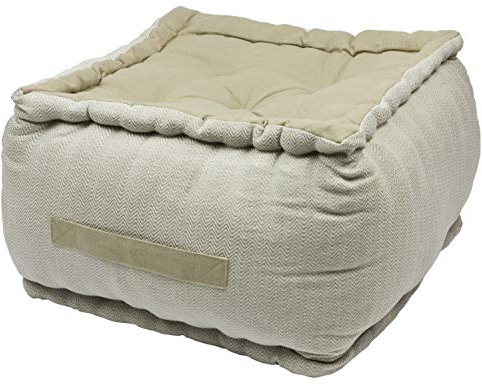 Alphadeco Dickes Bodenkissen Zickzack Webmuster - 25cm hoch - Pouf - Ottoman - Hocker - 40x40x25cm - 100% Baumwolle (Beige)