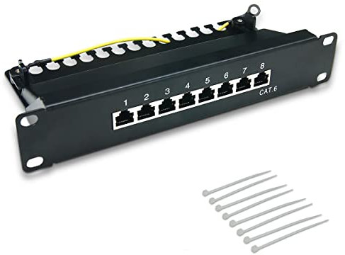 WAYTEX 37500 Panneau de Brassage 10 Pouces 8 Ports RJ45 Catégorie 6 FTP blindé avec Mise à la Terre