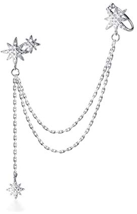 SLUYNZ 925 Sterling Silber Mode Stern Manschette Ohrring Kette für Frauen Damen Wickeln Ohrringe Tropfen Ohrringe Lange Ohrringe Quasten