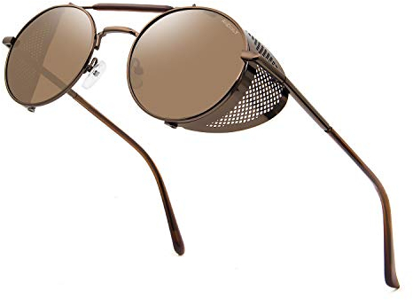 ANDOILT Steampunk Sonnenbrille Herren Damen Runde Retro Vitage Sonnenbrillen UV400 Schutz Metall Rahmen Braun Rahmen Braun Linse