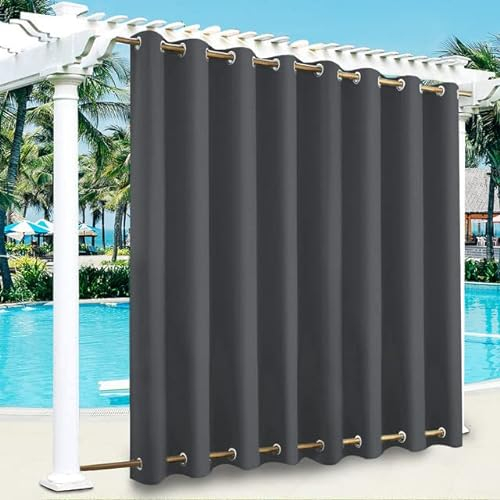 Outdoor Vorhang Wetterfest Wasserdicht mit ösen,Outdoorvorhänge Gardinen für draußen Balkon terrasse Pavillon Aussen Outdoorvorhang Sonnenschutz Vorhänge Garten,Dunkelgrau,2 Stück|254x213cm(BxH)