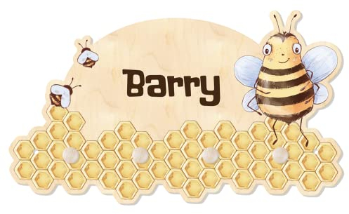 Personalisierte Kindergarderobe 'Biene' mit eigenem Namen, Garderobe für Kinder aus Holz, ca. 35 x 20 cm