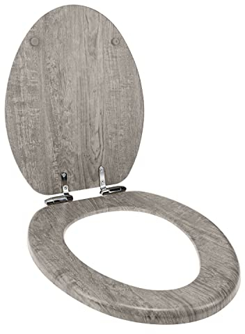 Home+Solutions Distressed Grey Wood Elongated Vaneer Toilet Seat