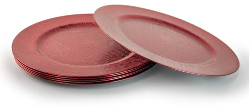 Cheerful Bargains Set of 6 Wood Effect Charger Plates 33cm - Red Large Round Under Plates, Adds Rustic Elegance to Christmas Dining, Ideal for Protecting Tabletops, Perfect for Displaying Items
