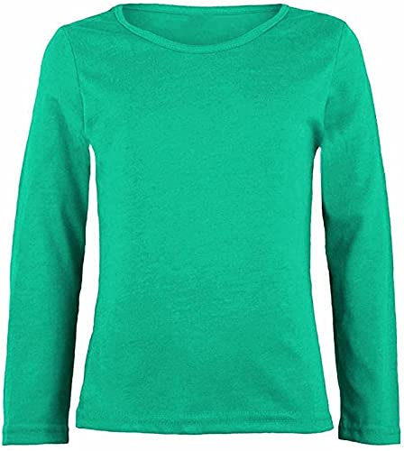 LUXE DIVA Girls Boy Kids Plain Basic Long Sleeve Round Neck T-Shirt Stretch School Tee Top 2-13 Years Jade Green