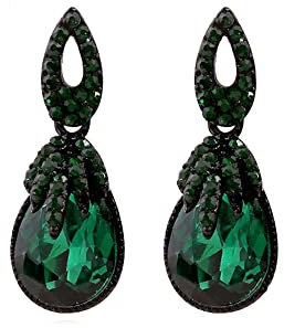 Vintage Rhinestone Dangle Earrings for Women Girls Dark Green Teardrop Crystal Drop Statement Huggie Studs Retro Boho Earring Luxury Birthday Wedding Party Jewelry
