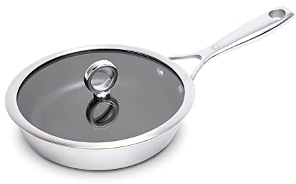 Olav My Innovative beschichtete Bratpfanne mit Kupferkern - Beschichtete Pfanne für Induktion - Ofen, Gasherd und spülmaschinenfest - Kleine Pfanne mit Deckel - Steilgriff 20 cm Edelstahl