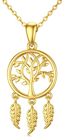 YDD Gold Tree of Life Necklace 14ct Solid Gold Dream Catcher Necklace for Women Dainty Family Tree Pendant Christmas/Birthday Jewellery Gift for Girlfriend Wife Mum Her 16+1+1 inch