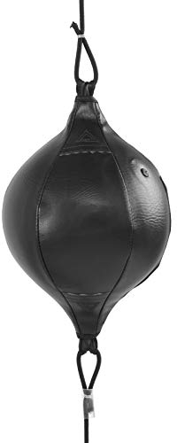Tonsa Doppelend-Boxsack, Doppelend-Ball aus PU-Leder Zum Aufhängen, Box-Speed-Ball mit 2 Ringverschlüssen und Vollelastischen Schnüren für Reaktion, Beweglichkeit, Schlaggeschwindigkeit,(Schwarz)