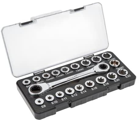 Högert Technik -Werkzeugsatz - Ratschenringschlüssel mit Steckschlüssel aus Chrom-Vanadium Legierungsstahl gefertigt - Ringmaulschlüssel mit Ratsche, Sechskant-Steckschlüssel, TORX-Aufsätze