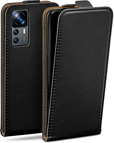 moex Flip Case für Xiaomi 12T / 12T Pro Hülle klappbar mit 360 Grad Schutz, Handyhülle mit Displayschutz, PU Leder Handytasche Lederhülle, Flip Case Cover Klapphülle, Schwarz
