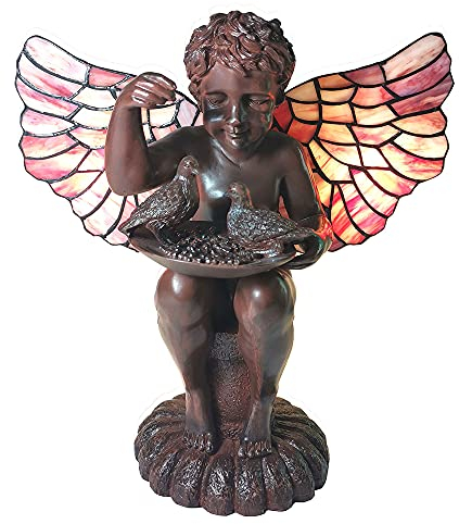 HAES DECO - Tiffany Tischlampe Angel 41x26 cm Braun Rosa Glas Tiffany Lampen Nachtlicht Buntglas