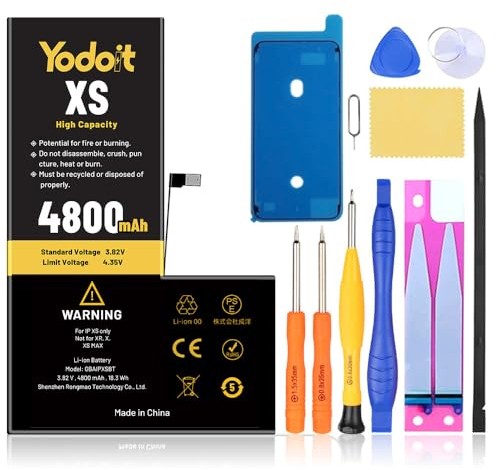 Yodoit Batterie Haute Capacité pour iPhone XS (A1920, A2097, A2098, A2099, A2100) 4800mAh avec Kit d'outils de Réparation et Adhésif