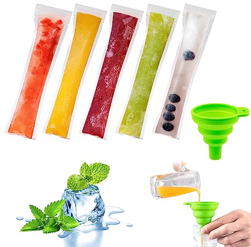 50 Pcs Ice Pop Bags Disposable Popsicles Moulds Bags, BPA Free Ice Lolly Bags with Seal for DIY Popsicle Maker Healthy Snack Food Yogurt Sticks Juice Fruit Smoothies - with Funnel