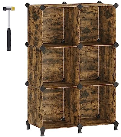 SONGMICS Schuhregal, Regalsystem, Steckregal, Set aus 6 Würfeln, DIY Regal, stapelbar, aus PP-Kunststoff, als Garderobe, für Schlafzimmer, Büro, 31,5 x 64 x 97,2 cm, vintagebraun LPC111A01